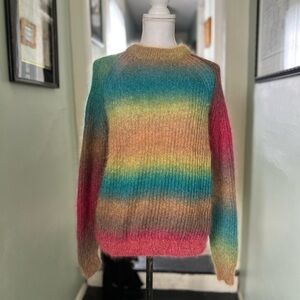 United Arrows Women’s Small Soft Fuzzy Mohair Blend Ombre Rainbow Sweater